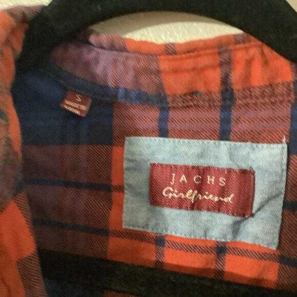 Jack's Girlfriend Blue Orange Plaid Flannel Cotton Country Button Up Shirt Small - Picture 7 of 9